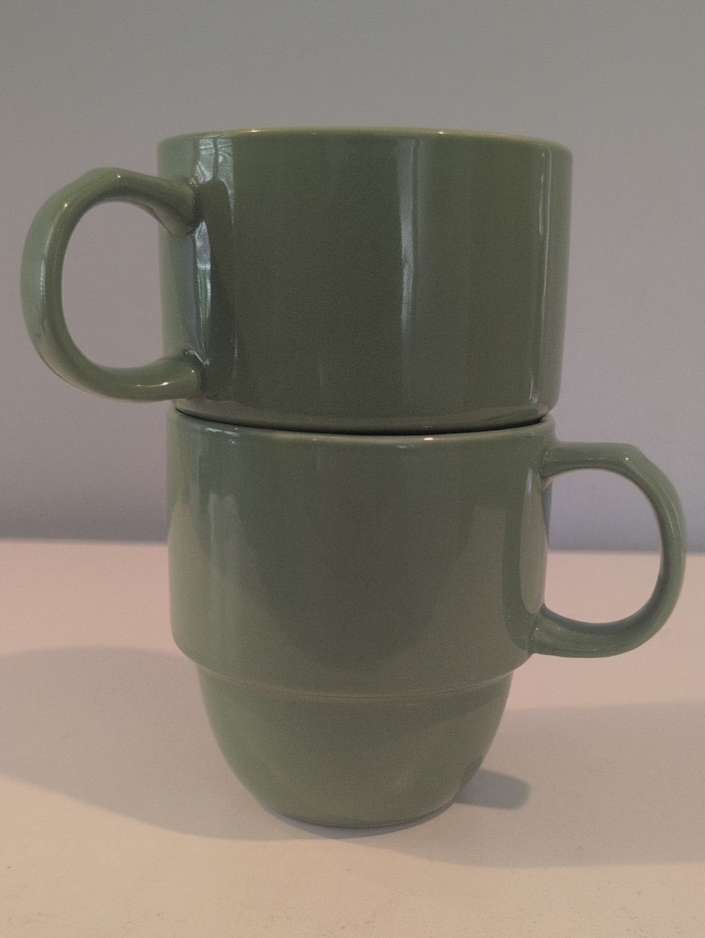 Crate & Barrel Ceramic 14 Ounce Staxx Coffee Mugs Set Of 2.